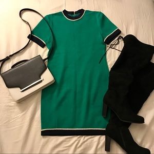 St. John Collection green and navy sweater dress